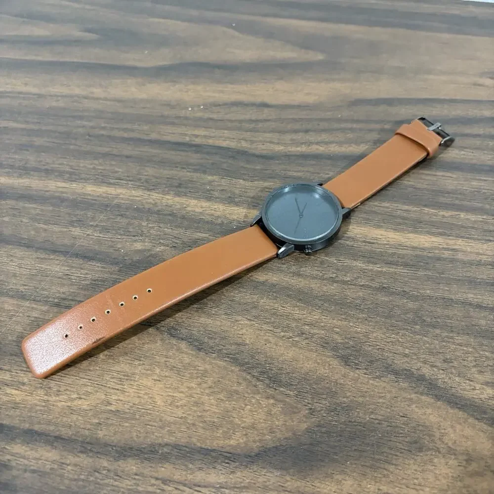 Komono The‎ Wizard Watch Black Grey Tan Leather Band Water Resistant Stainless